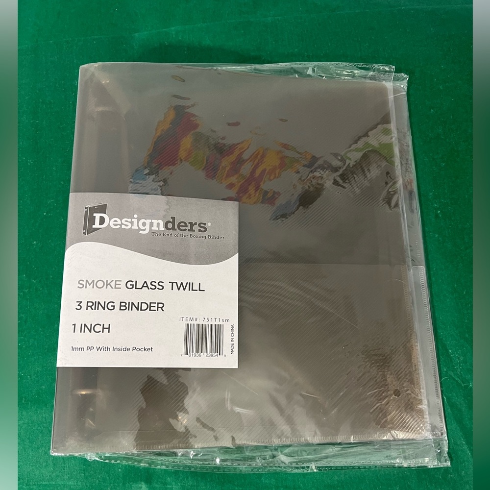 JAM Paper Designders 1" 3-Ring Flexible Poly Binder, Smoke Glass Twill